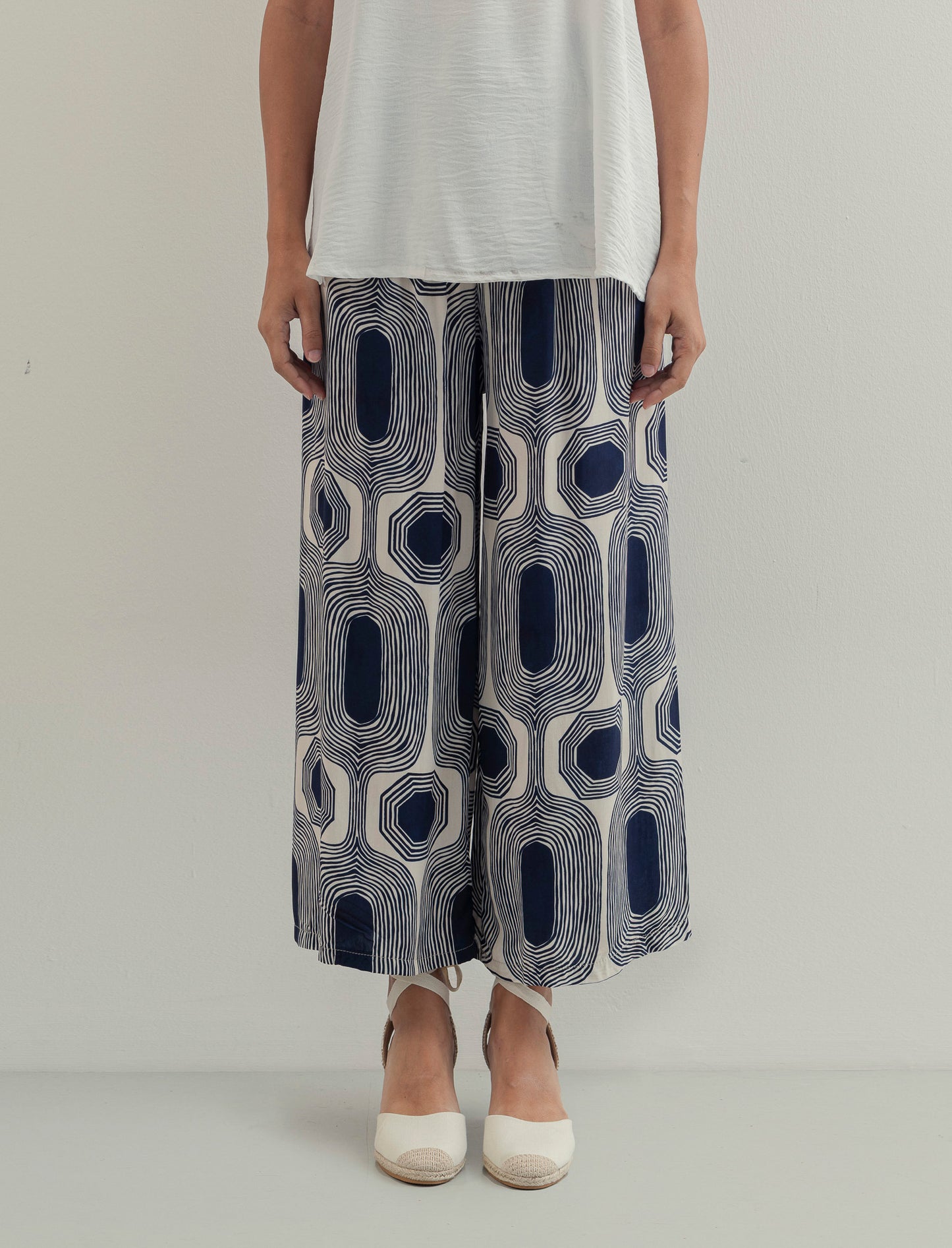 Pantalone largo stampato in viscosa - Blu