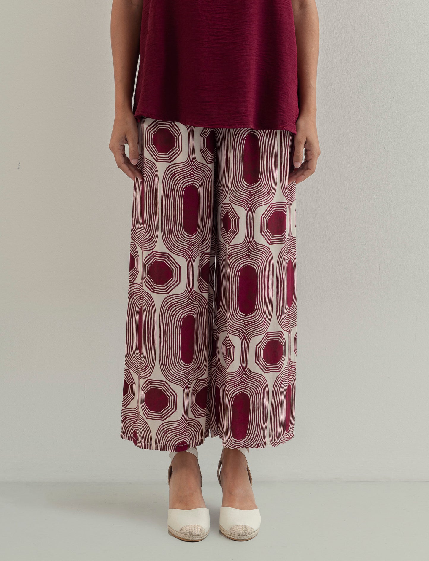 Pantalone largo stampato in viscosa - Rosso india