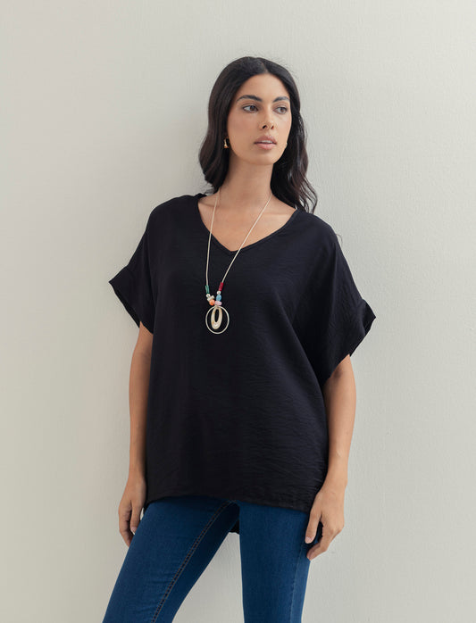 Casacca over con collana - Nero