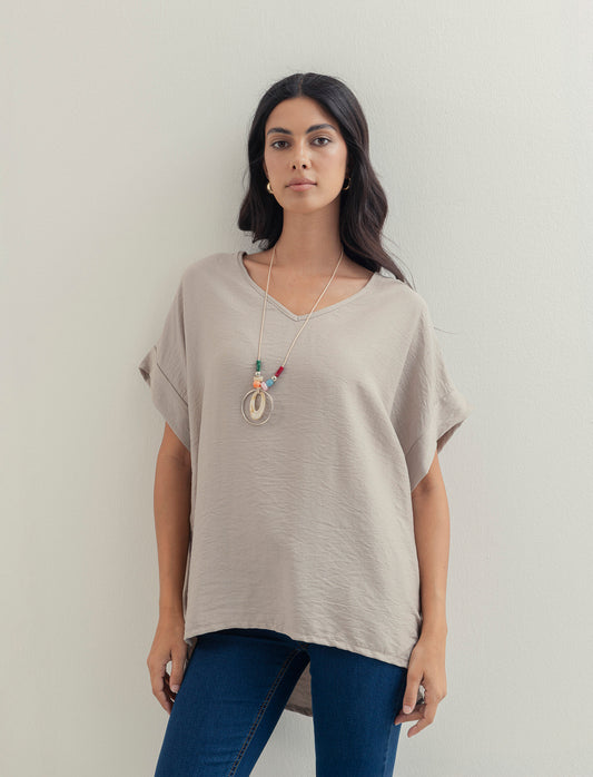 Casacca over con collana - Grigio fango