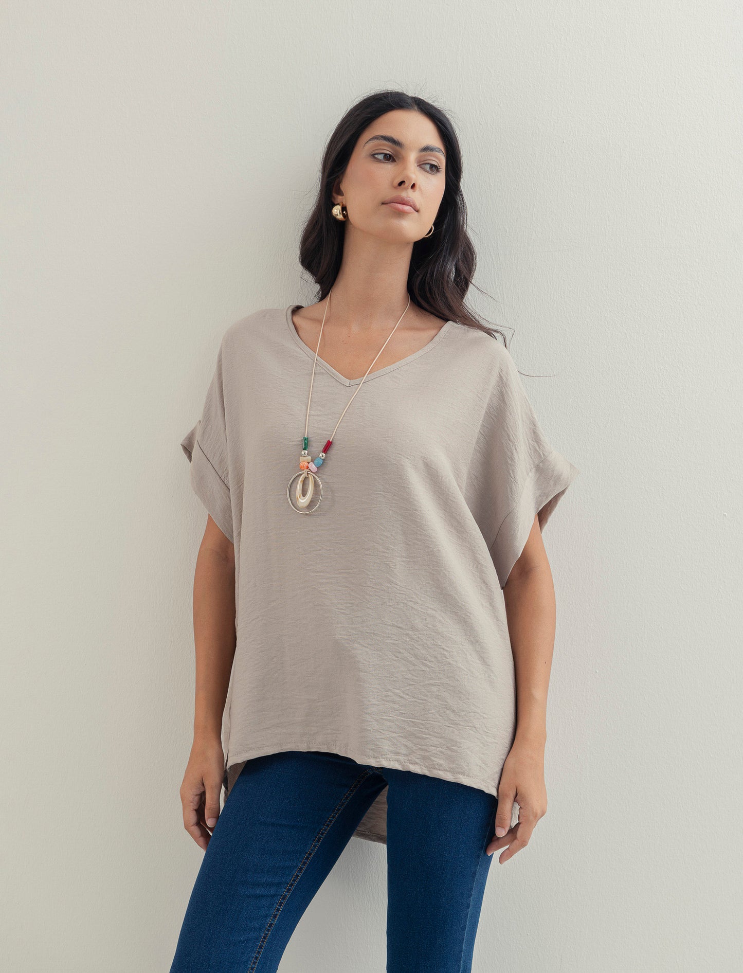 Casacca over con collana - Grigio fango