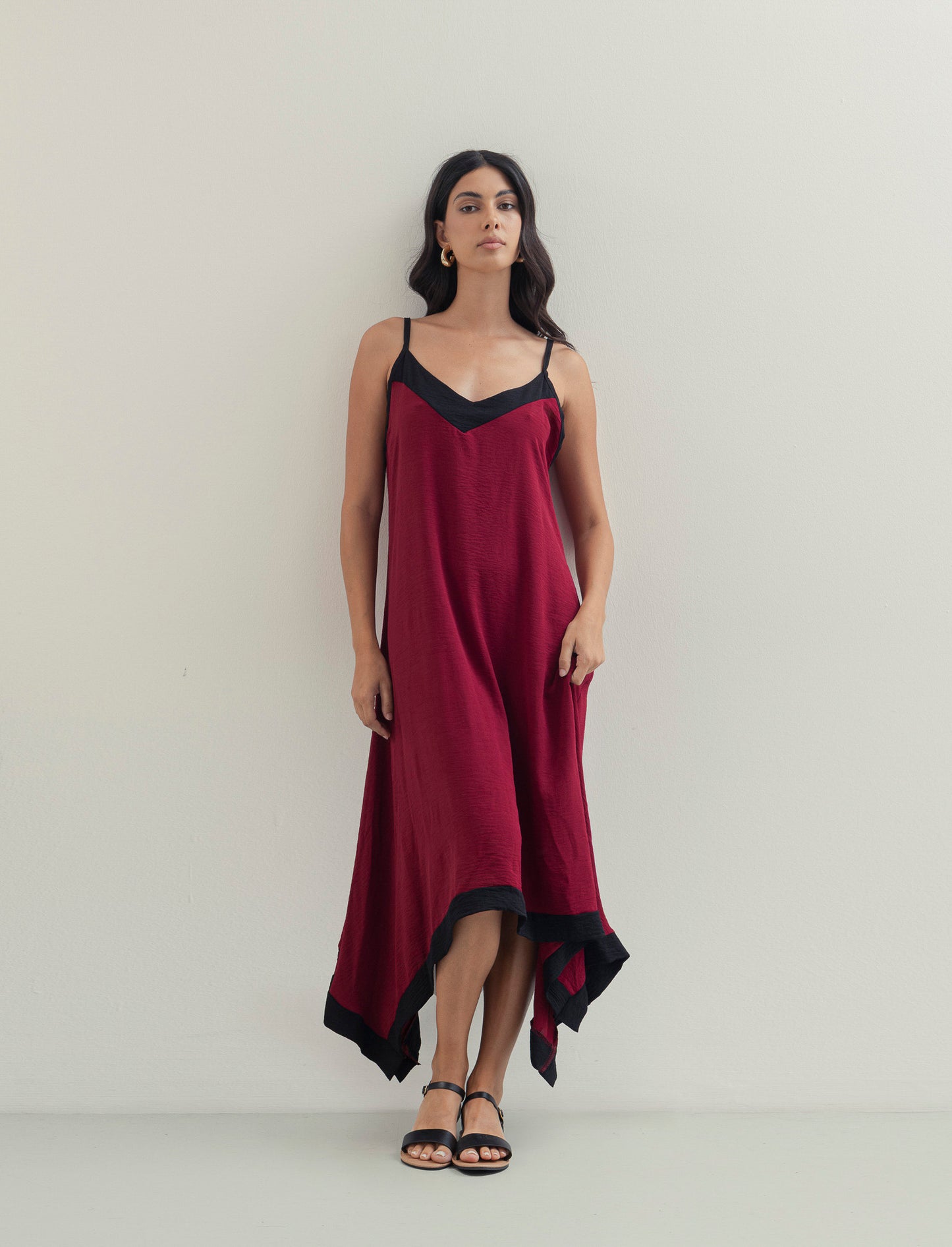 Vestito lungo bicolor - Rosso india