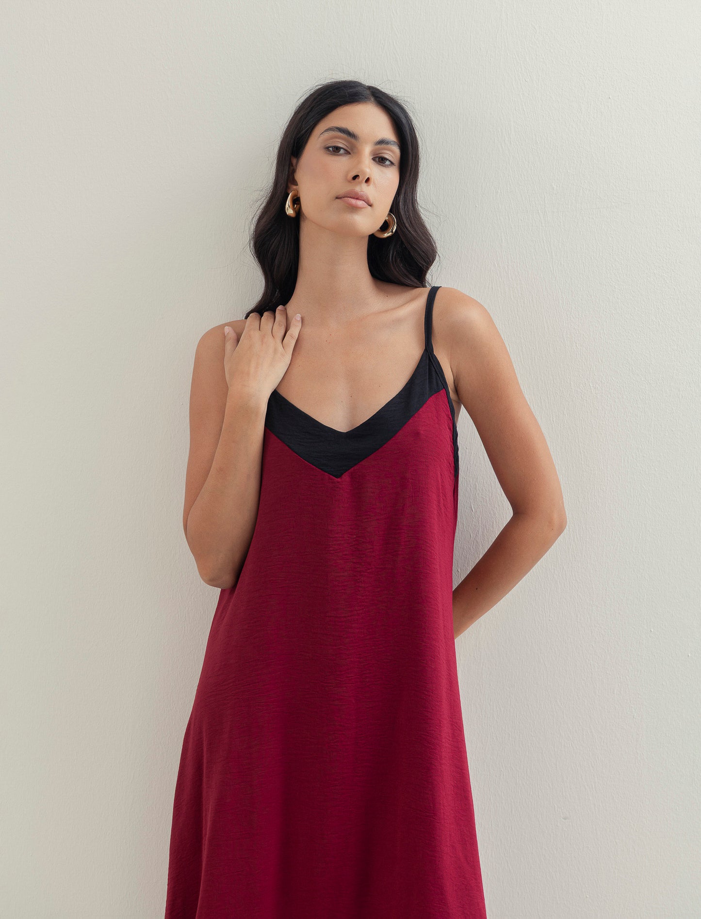 Vestito lungo bicolor - Rosso india