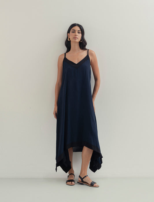 Vestito lungo bicolor - Blu