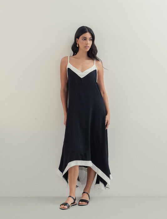 Vestito lungo bicolor - Nero