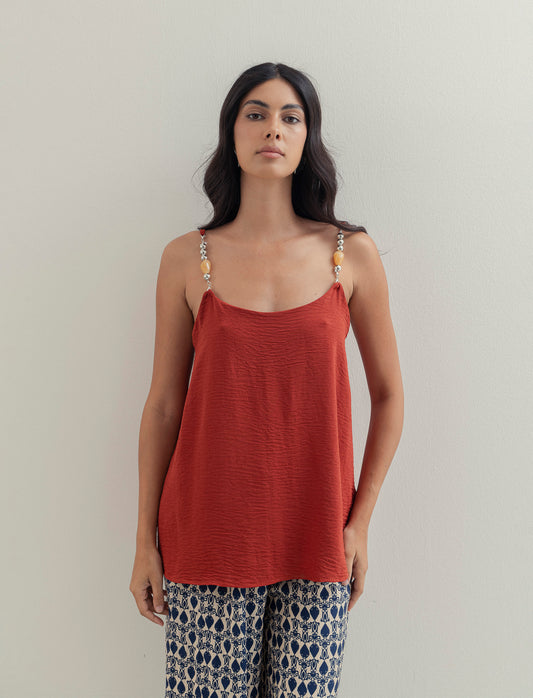 Top con bretelle con accessorio - coccio