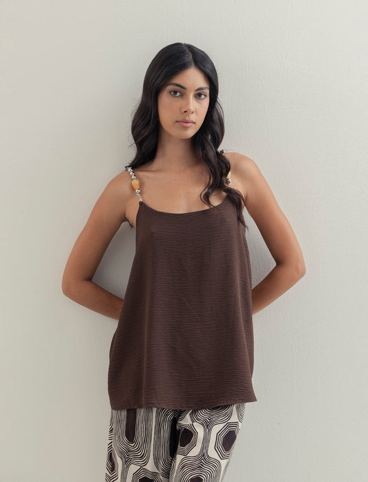 Top con bretelle con accessorio - Moro