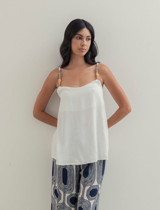 Top con bretelle con accessorio - Bianco