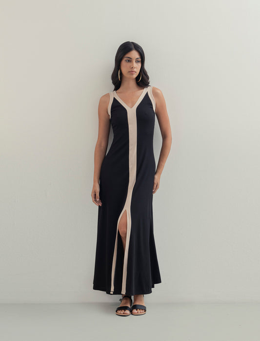Vestito lungo bicolor - Nero
