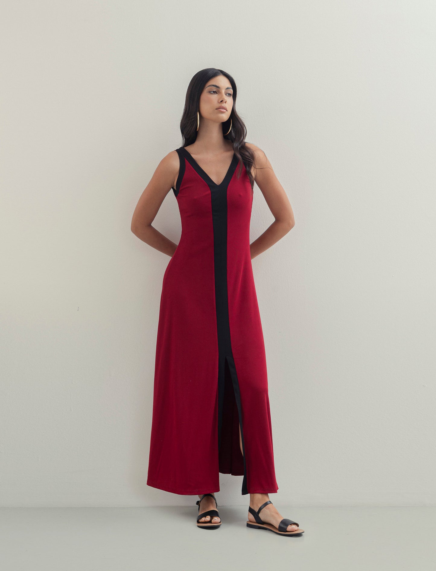 Vestito lungo bicolor - Rosso india
