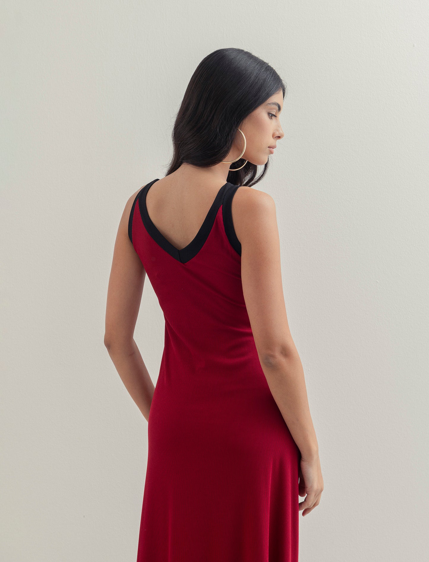 Vestito lungo bicolor - Rosso india