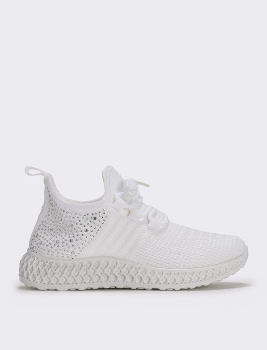 Sneakers da bambina con strass e suola rilievo - Bianco