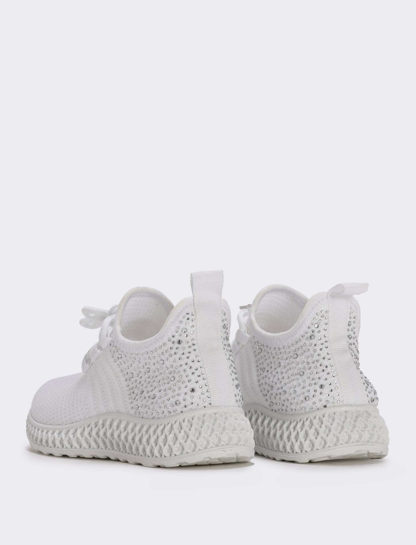 Girls' sneakers with rhinestones and textured sole - White