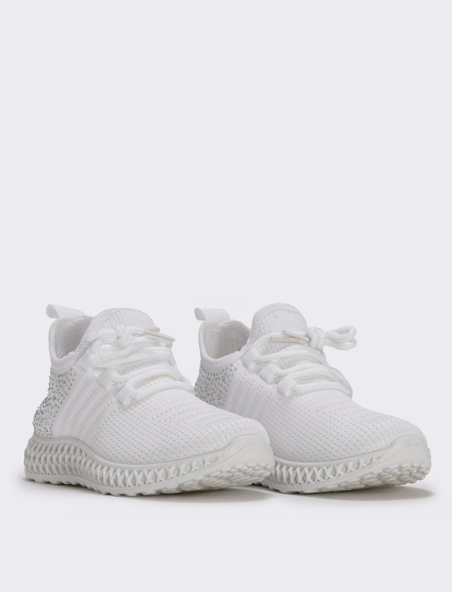 Girls' sneakers with rhinestones and textured sole - White