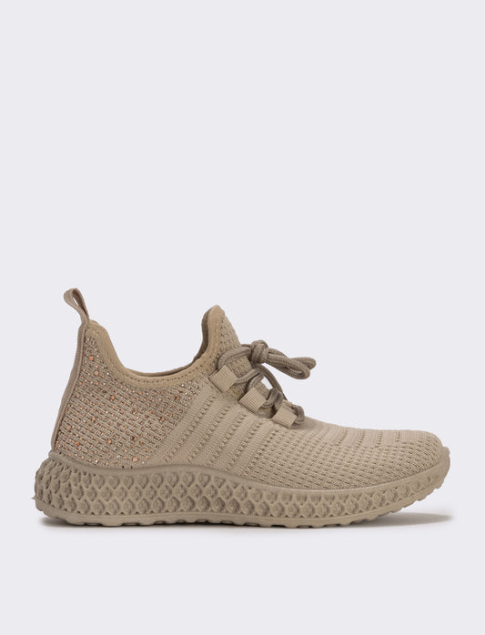 Sneakers da bambina con strass e suola rilievo - Beige