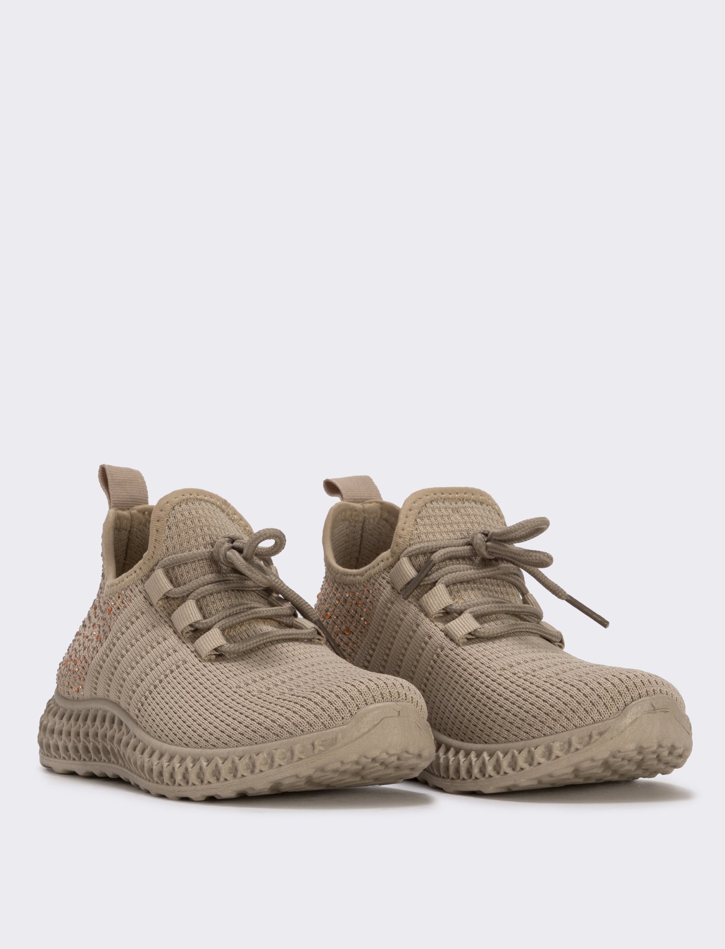 Sneakers da bambina con strass e suola rilievo - Beige