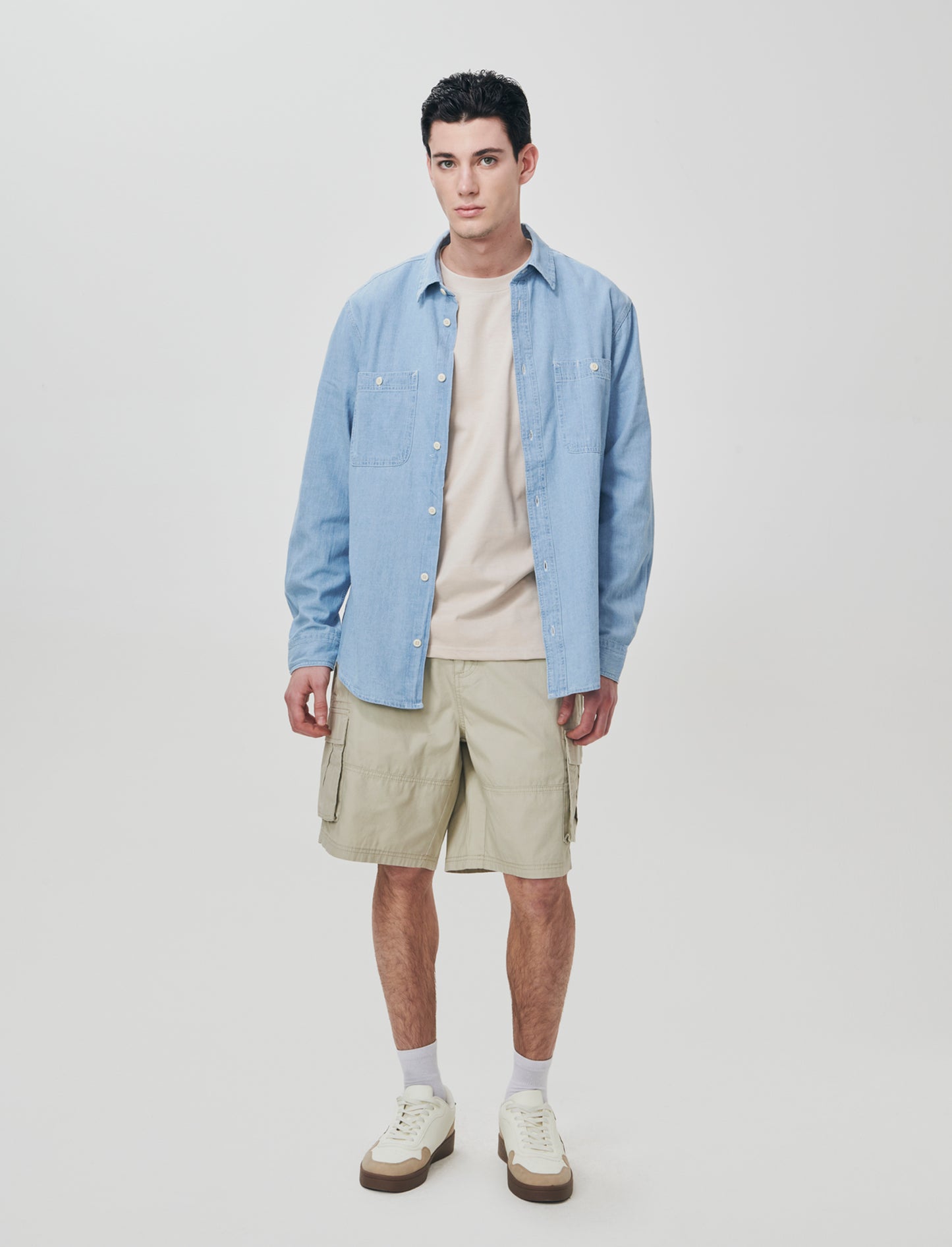 Camicia in denim leggero effetto slavato - Denim chiaro