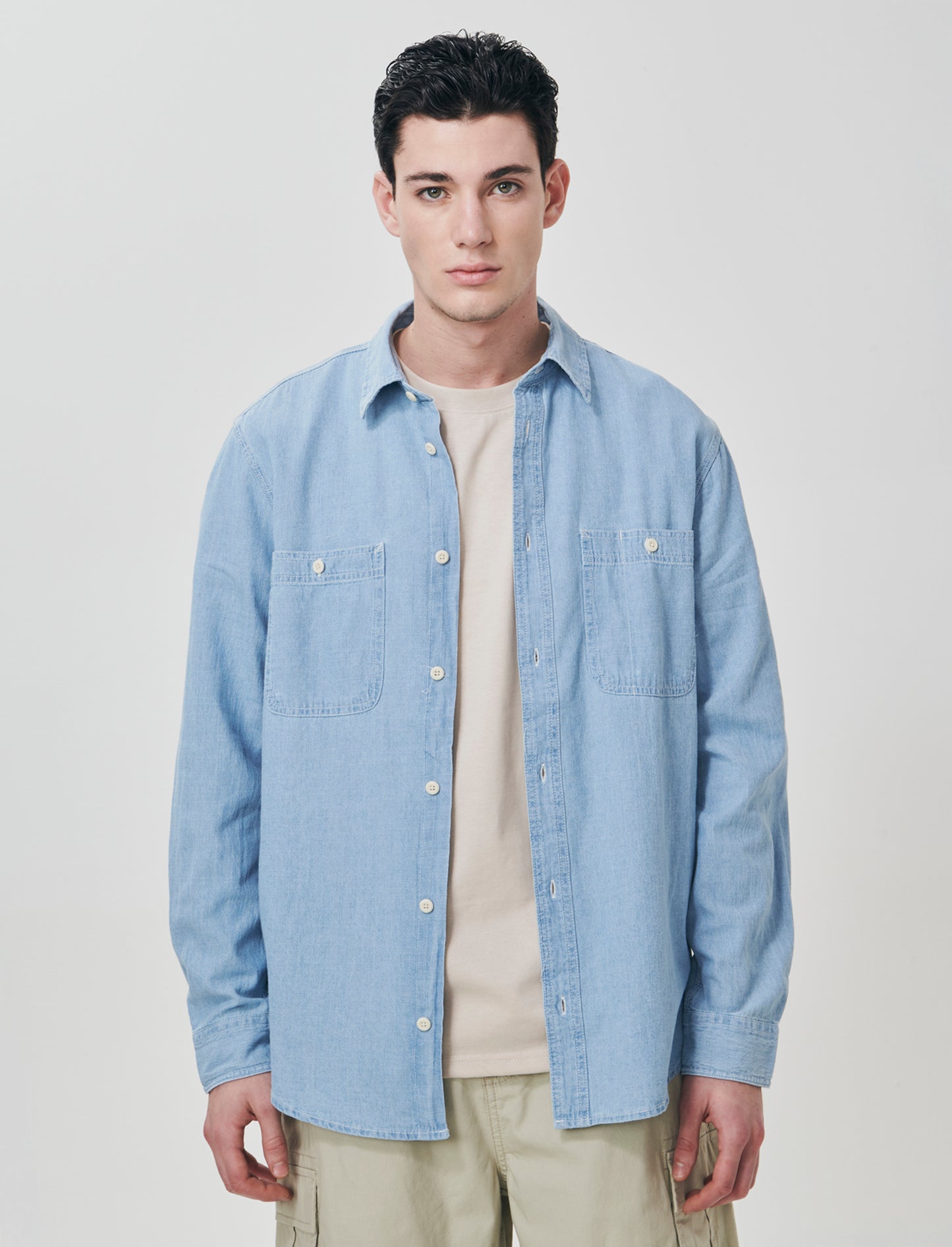Camicia in denim leggero effetto slavato - Denim chiaro