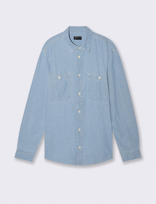 Lightweight denim shirt with a faded effect - Blue