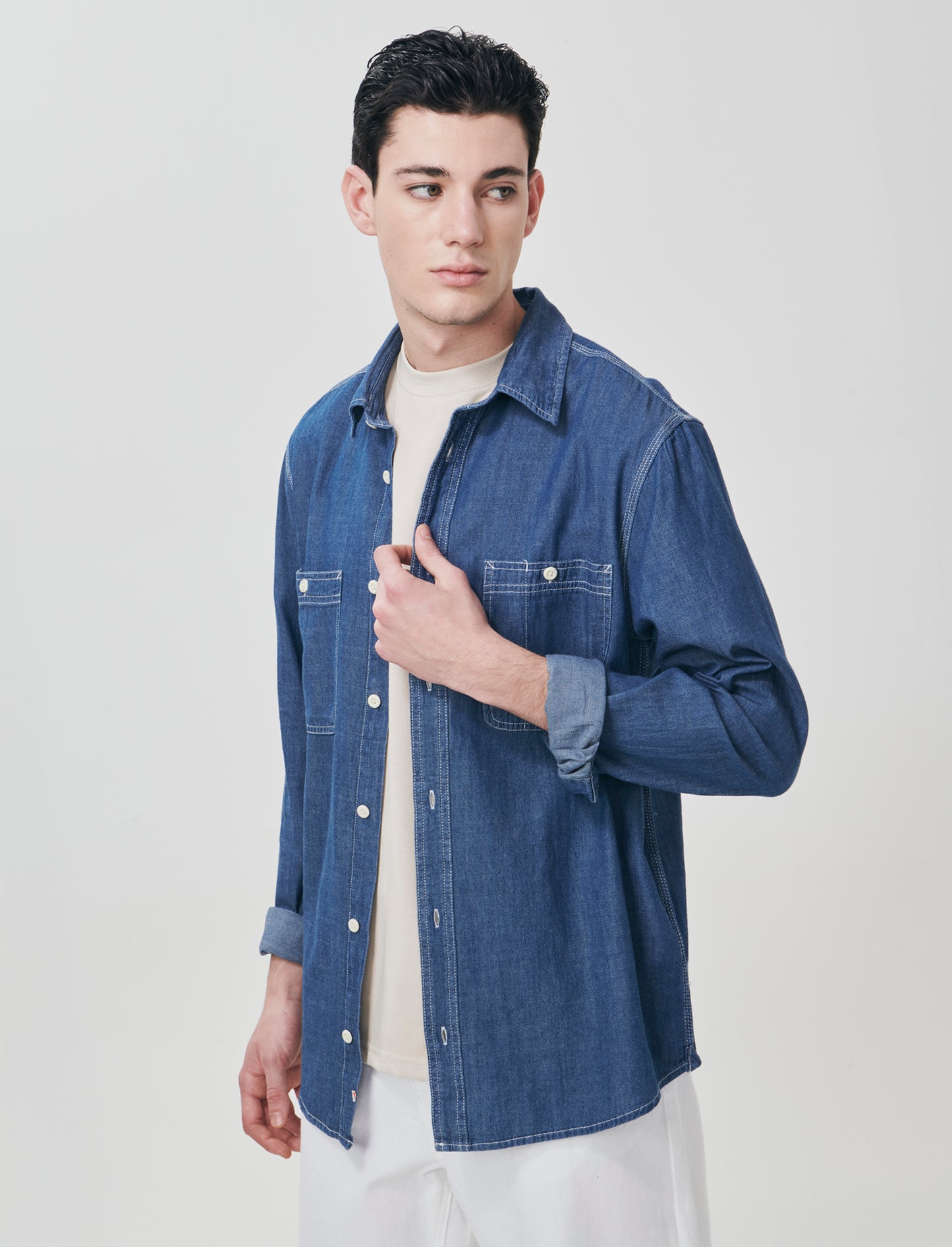 Camicia in denim leggero effetto slavato - Denim