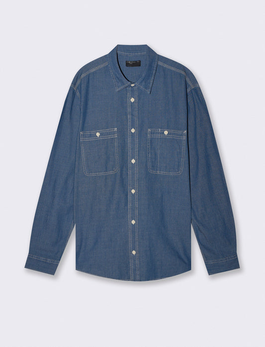 Lightweight denim shirt with a faded effect - Blue