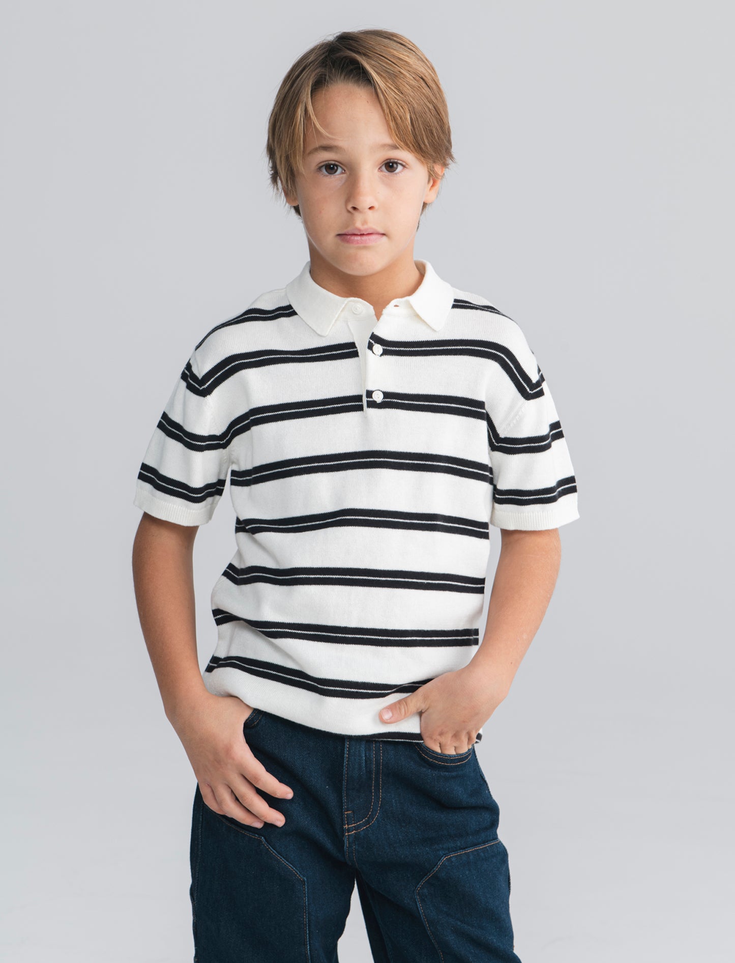T-shirt polo rigata in maglia cotone - Righe