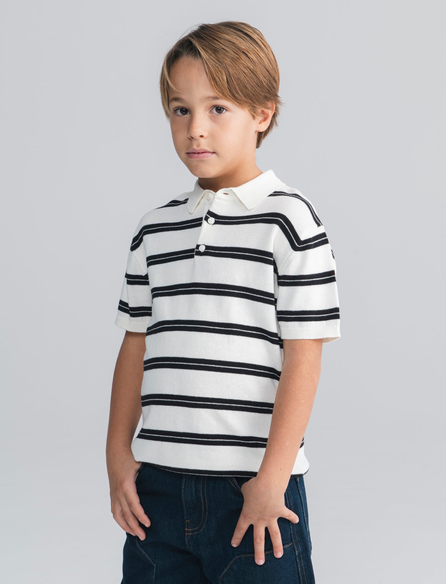 T-shirt polo rigata in maglia cotone - Righe