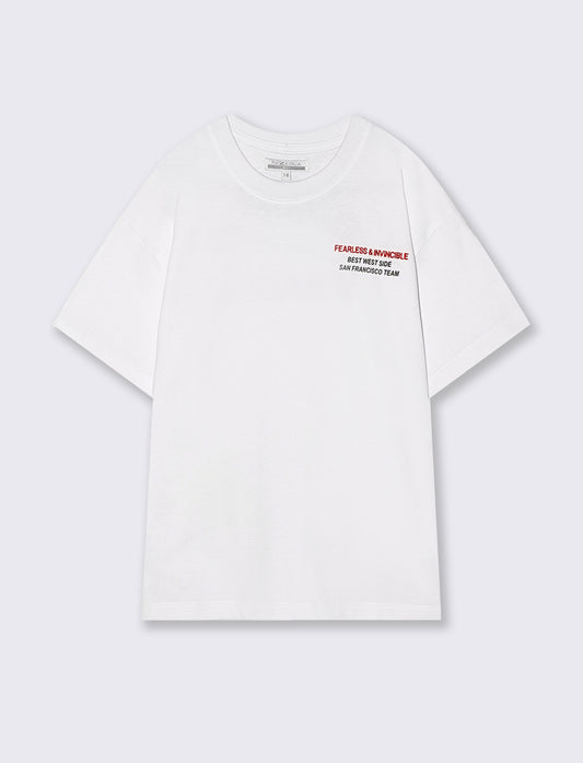 T-shirt in cotone con ricamo e stampa - Bianco