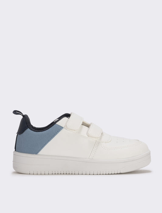 White and Blue Minimal Sneakers for Kids - White