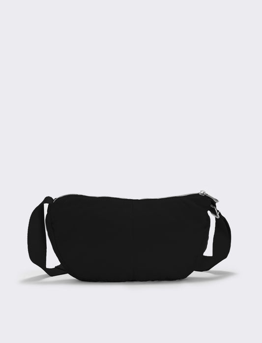 Borsa mezzaluna in nylon con tracolla - Nero