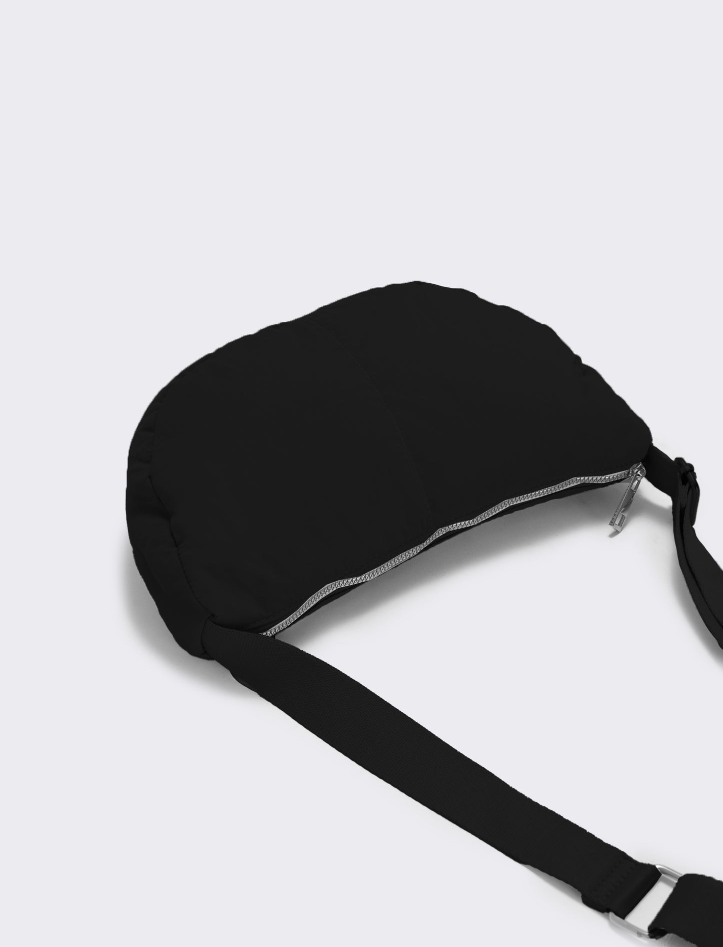 Borsa mezzaluna in nylon con tracolla - Nero