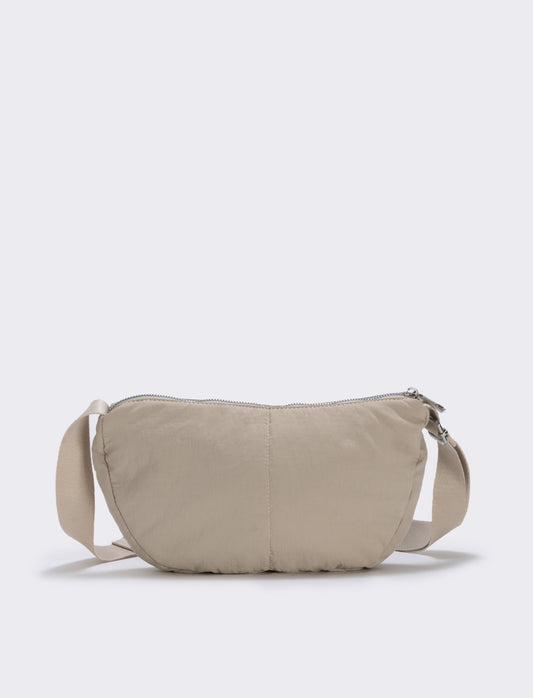 Borsa mezzaluna in nylon con tracolla - Beige