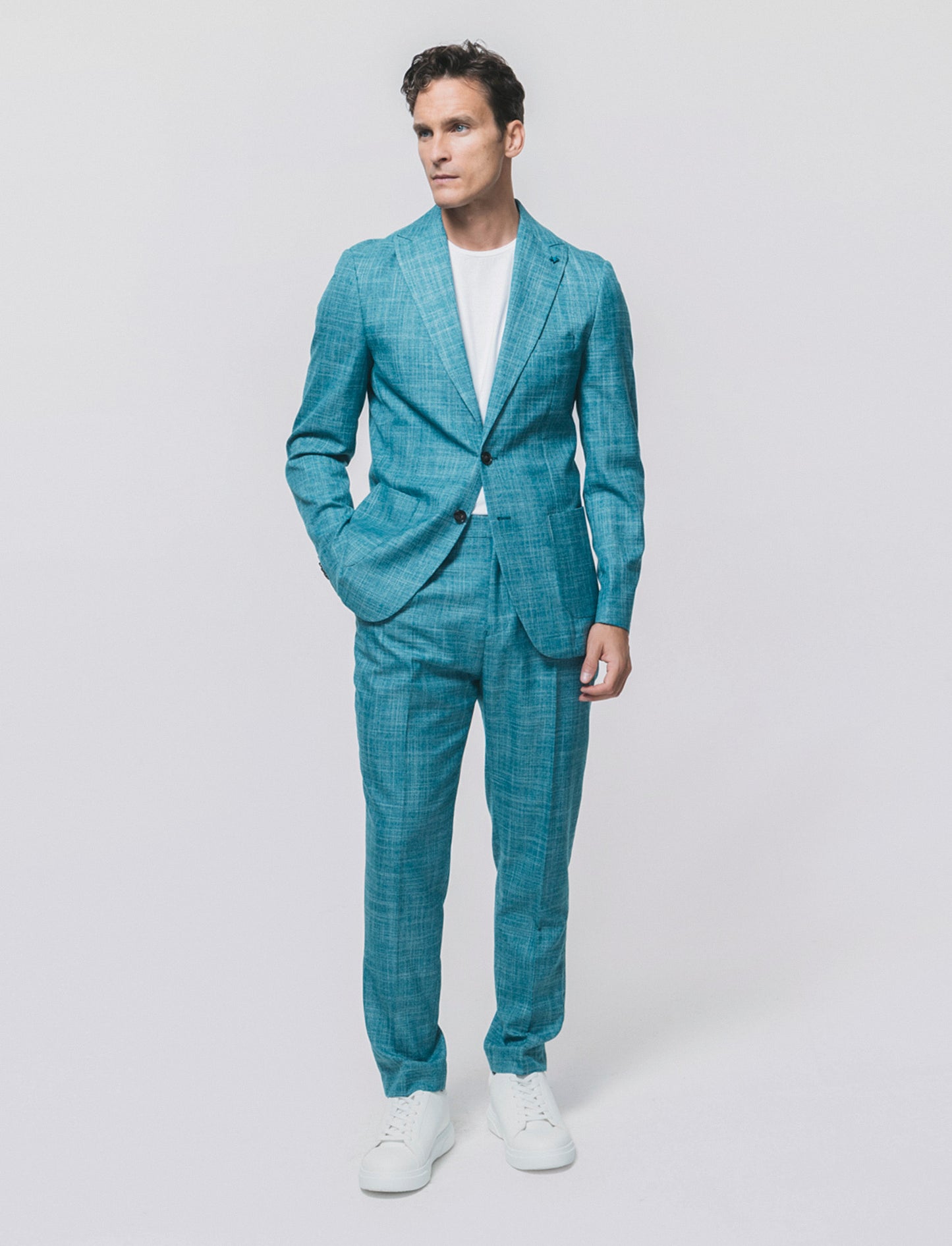 Formal fit trousers in structured fabric - Green
