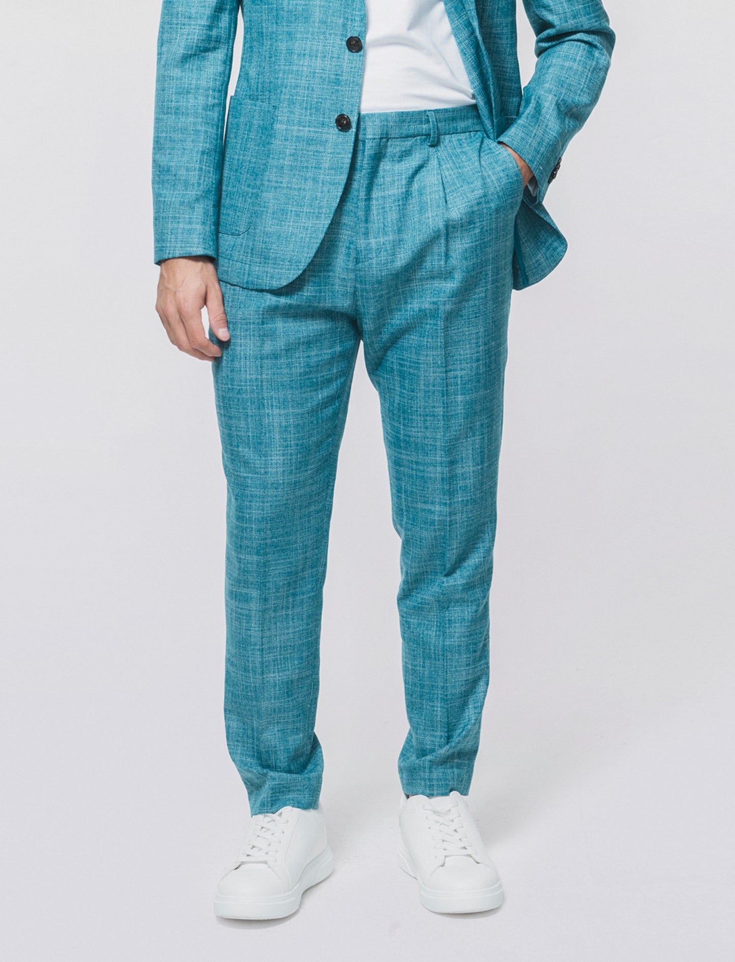 Formal fit trousers in structured fabric - Green
