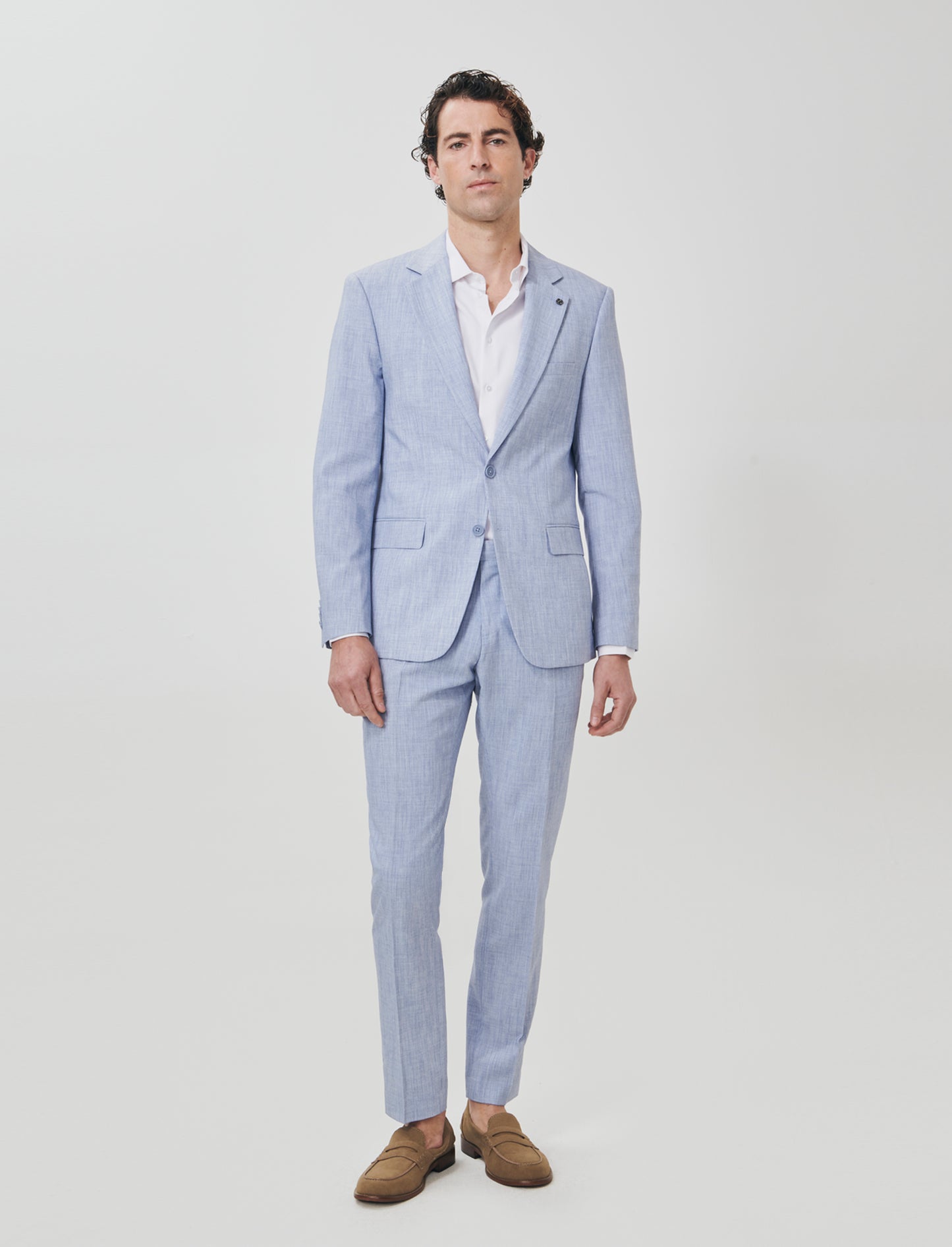 Linen effect blazer with classic collar - Blue