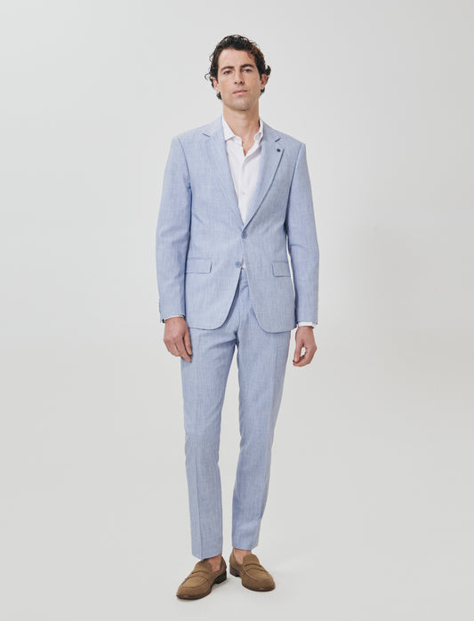 Linen effect blazer with classic collar - Blue