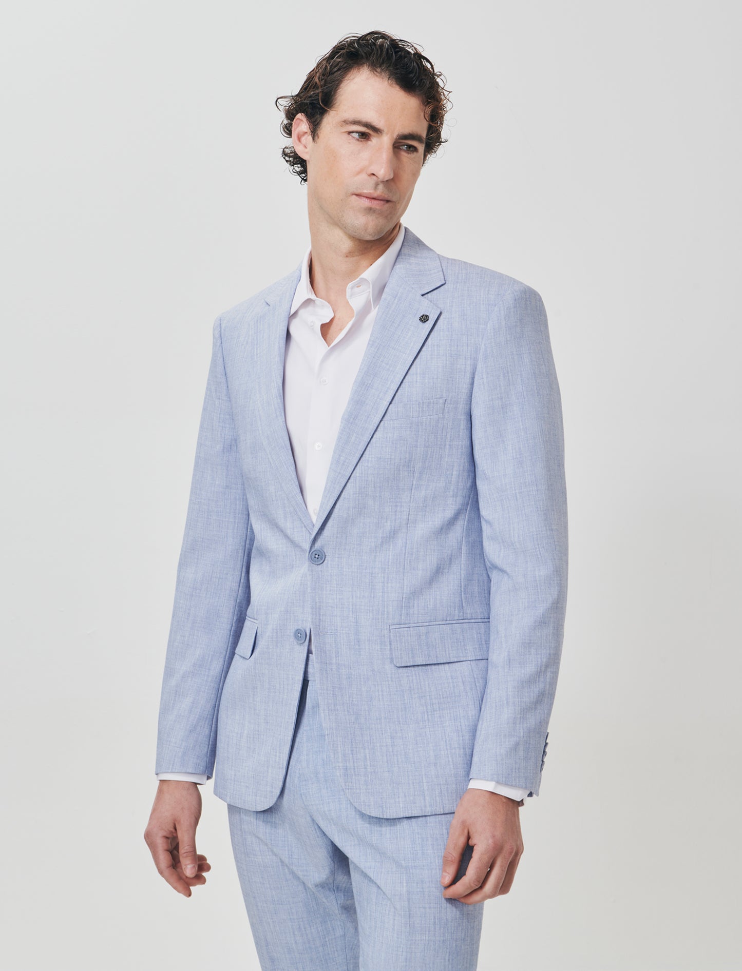Linen effect blazer with classic collar - Blue