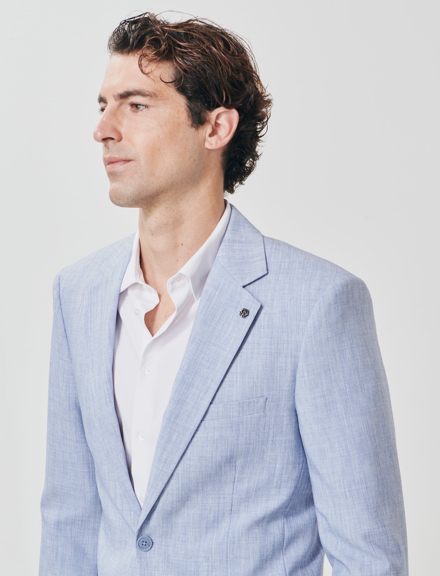 Linen effect blazer with classic collar - Blue