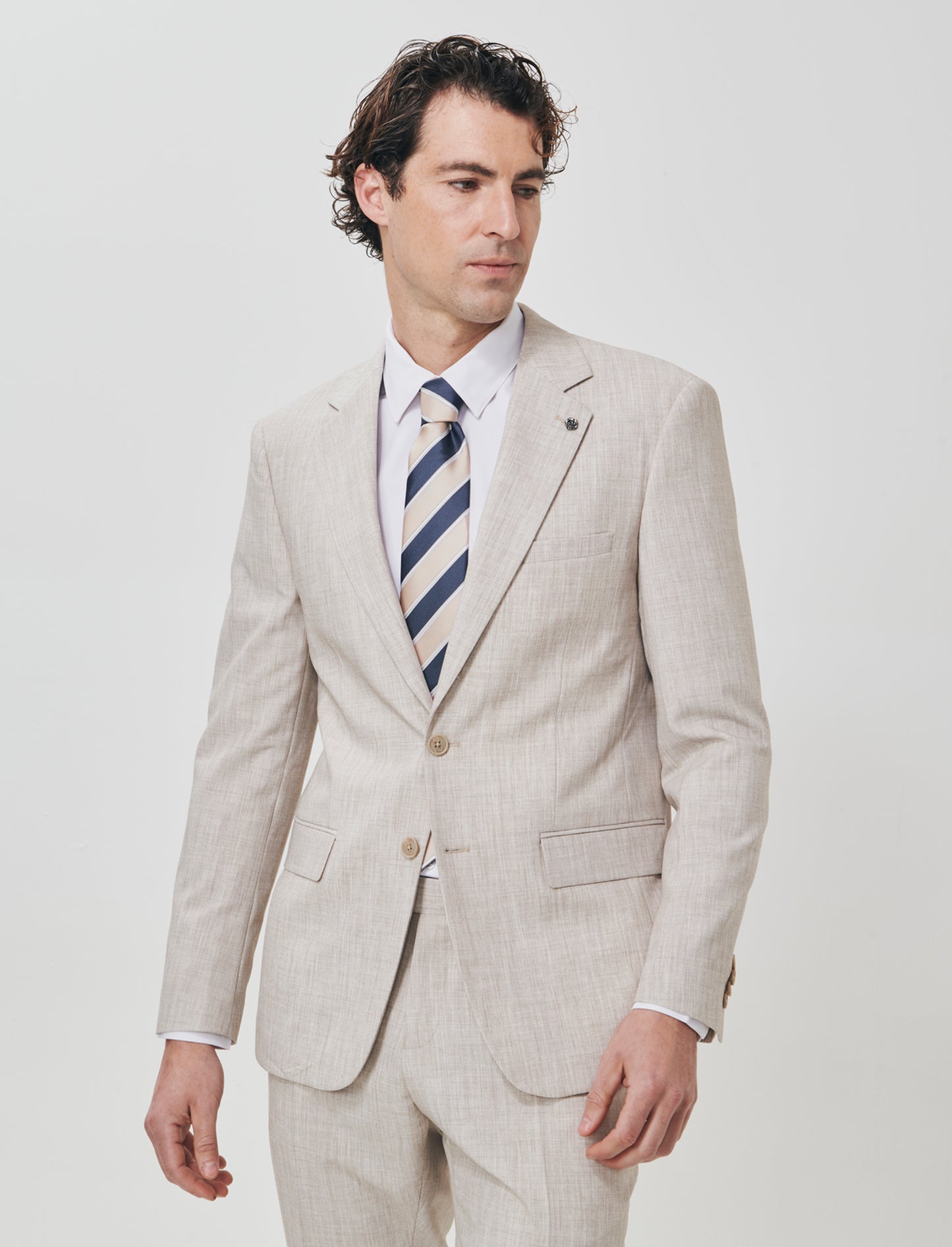 Linen effect blazer with classic collar - Beige