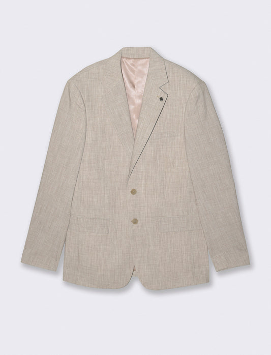 Linen effect blazer with classic collar - Beige