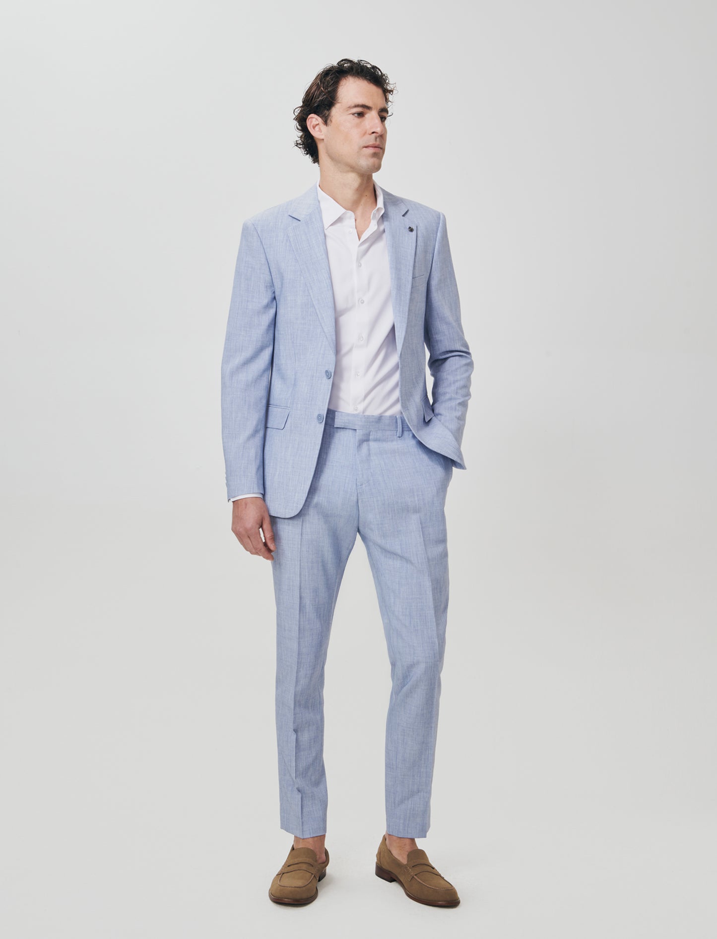 Pantaloni formal fit effetto lino - Blu