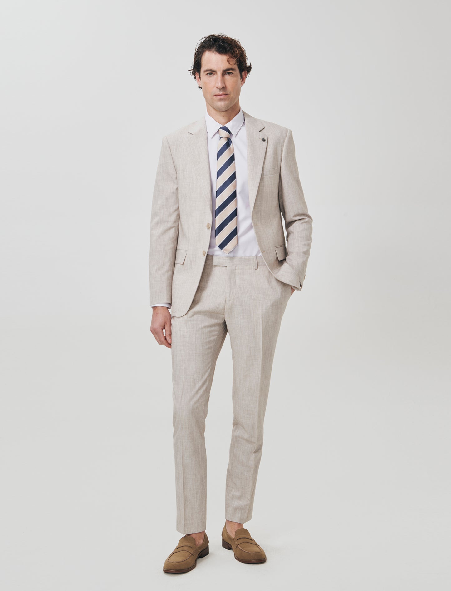 Pantaloni formal fit effetto lino - Beige