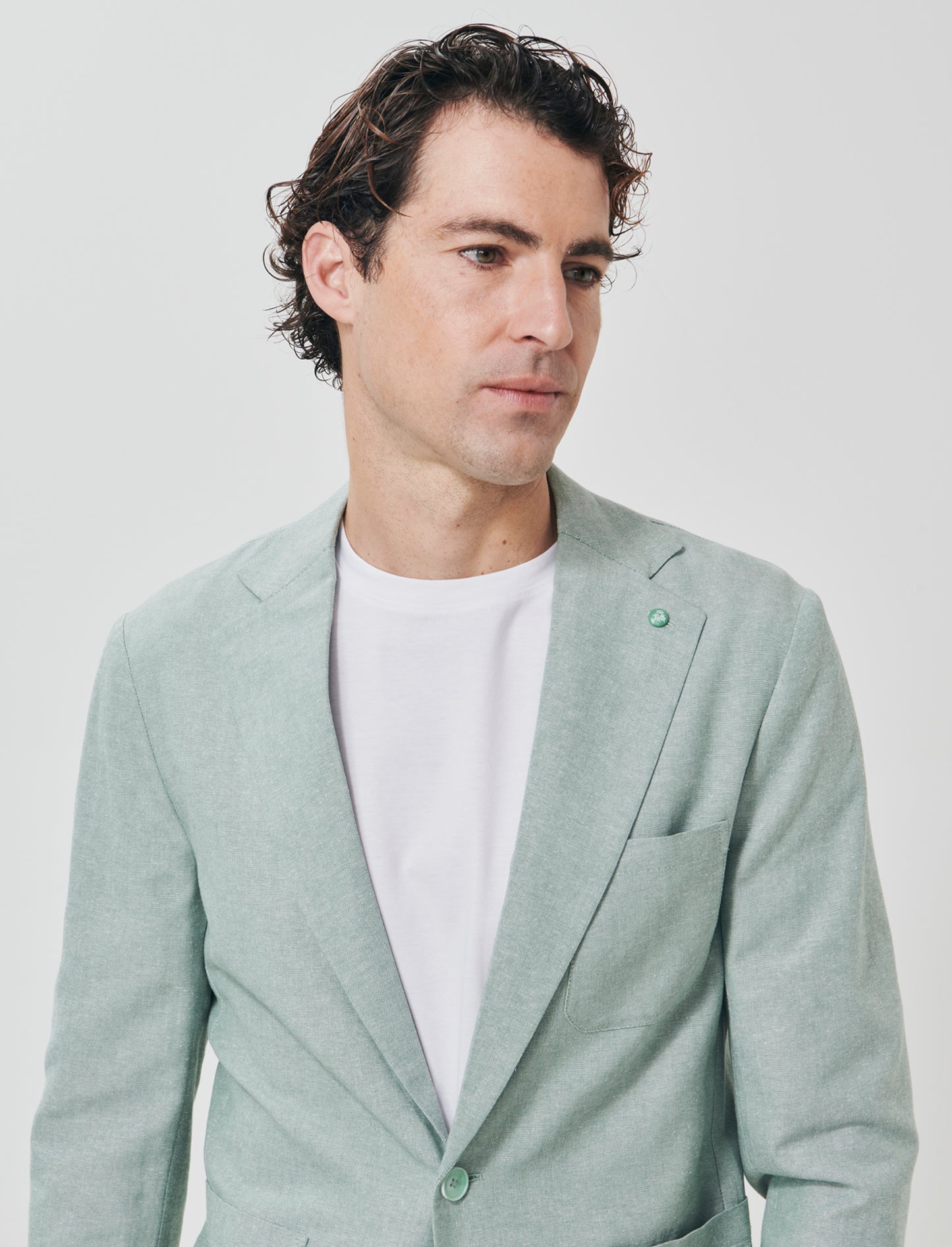 Deconstructed Blazer in Linen Blend - Green