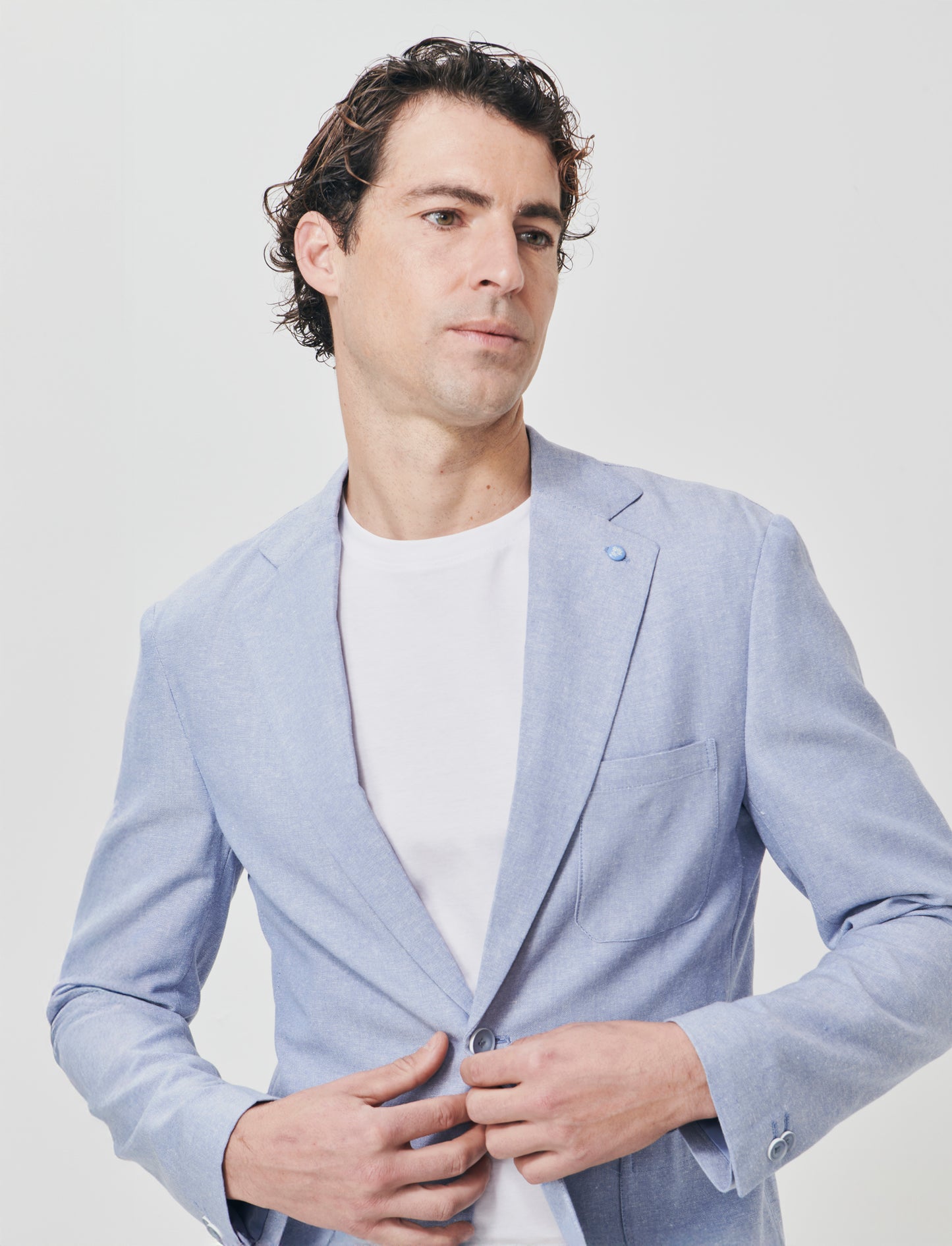 Deconstructed Blazer in Linen Blend - Sky blue