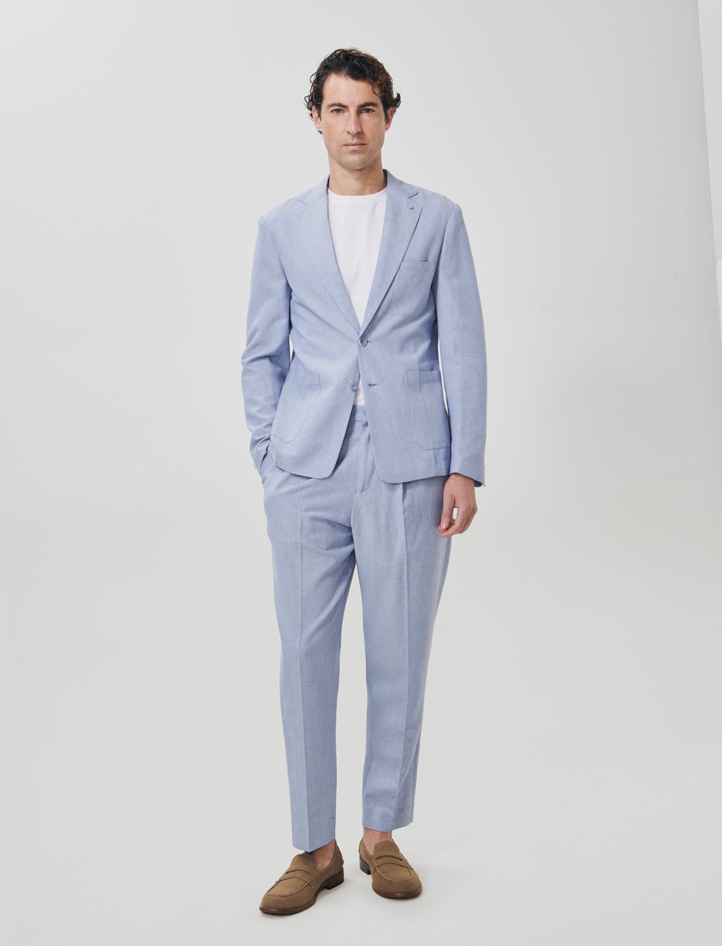 Deconstructed Blazer in Linen Blend - Sky blue