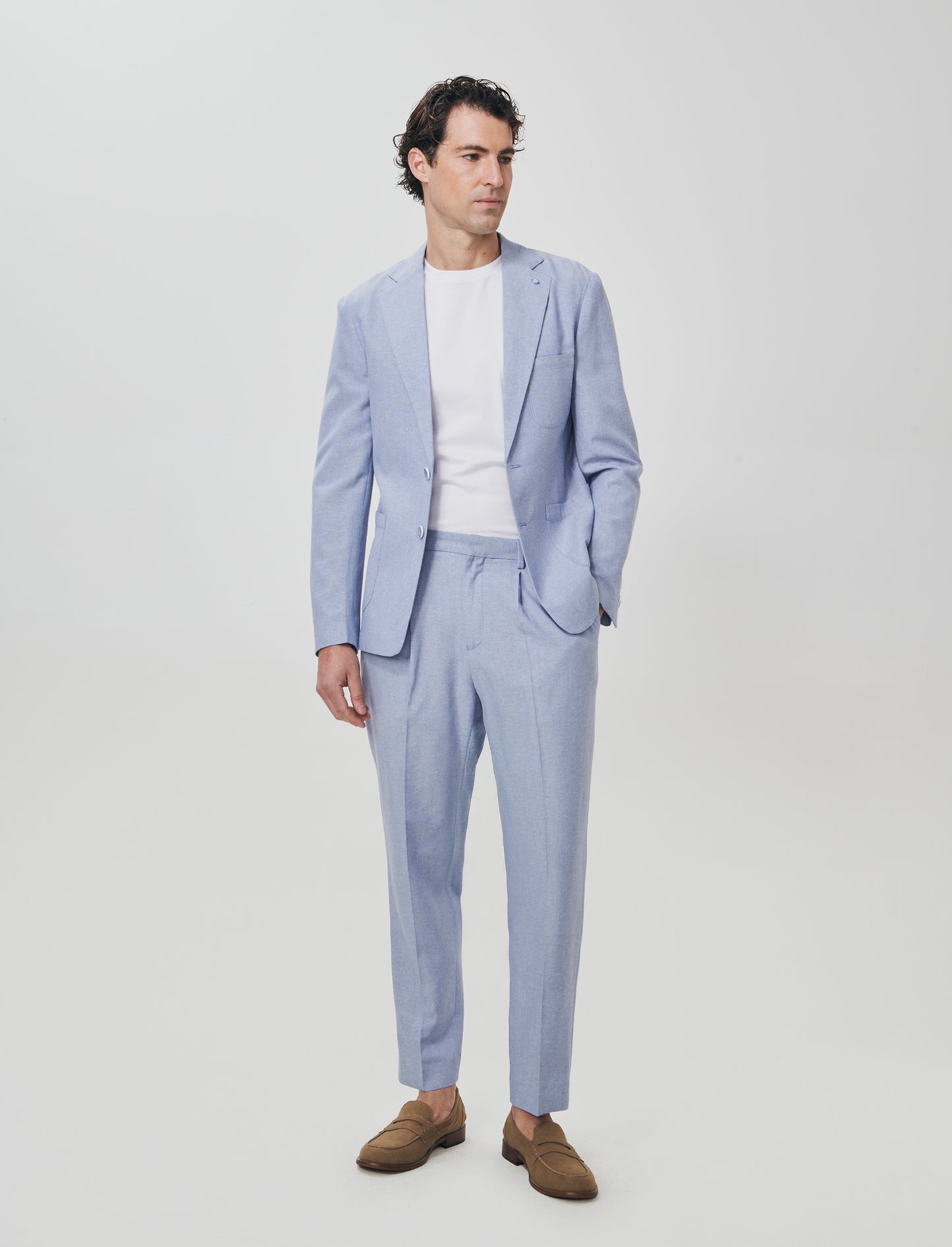 Pantaloni Jogger Misto Lino con Pinces - Celeste