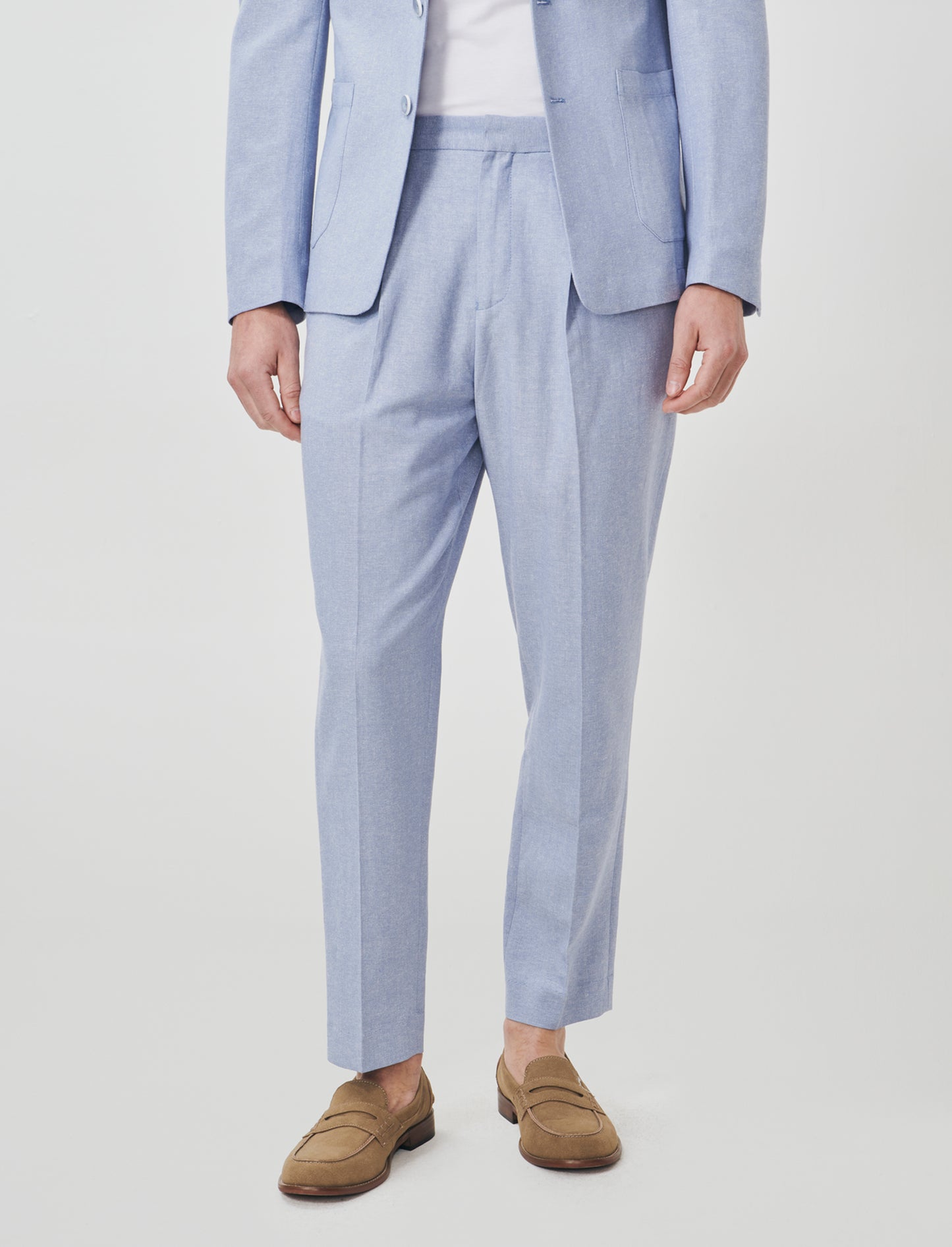 Pantaloni Jogger Misto Lino con Pinces - Celeste