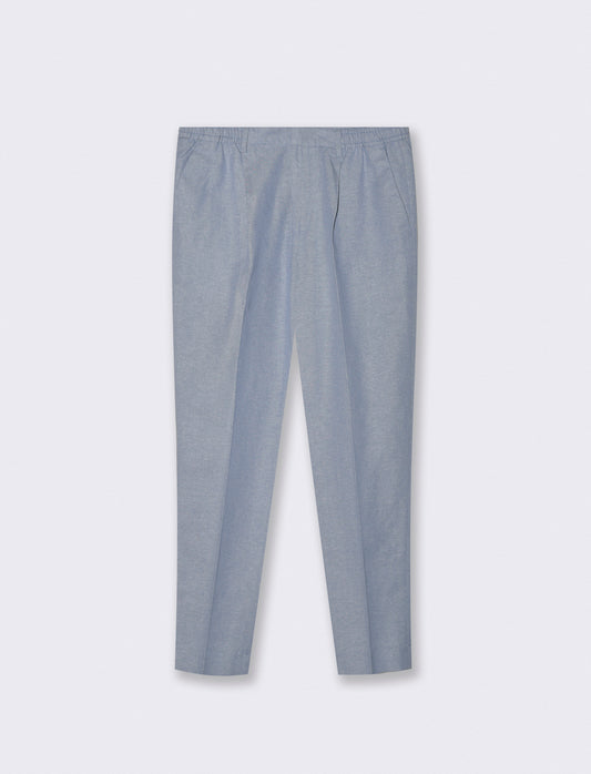 Pantaloni Jogger Misto Lino con Pinces - Celeste