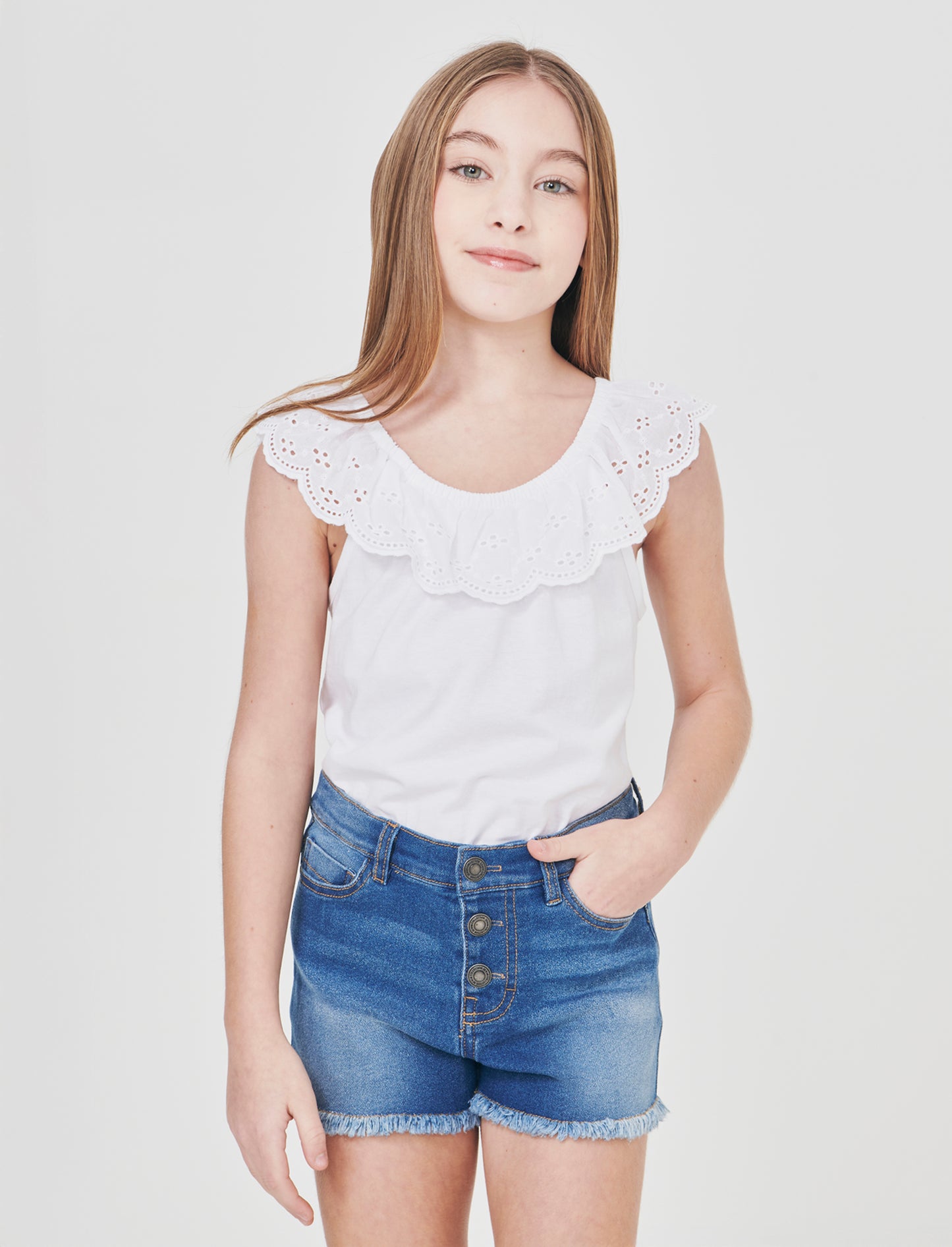 Top in jersey con rouches ricamate - Bianco