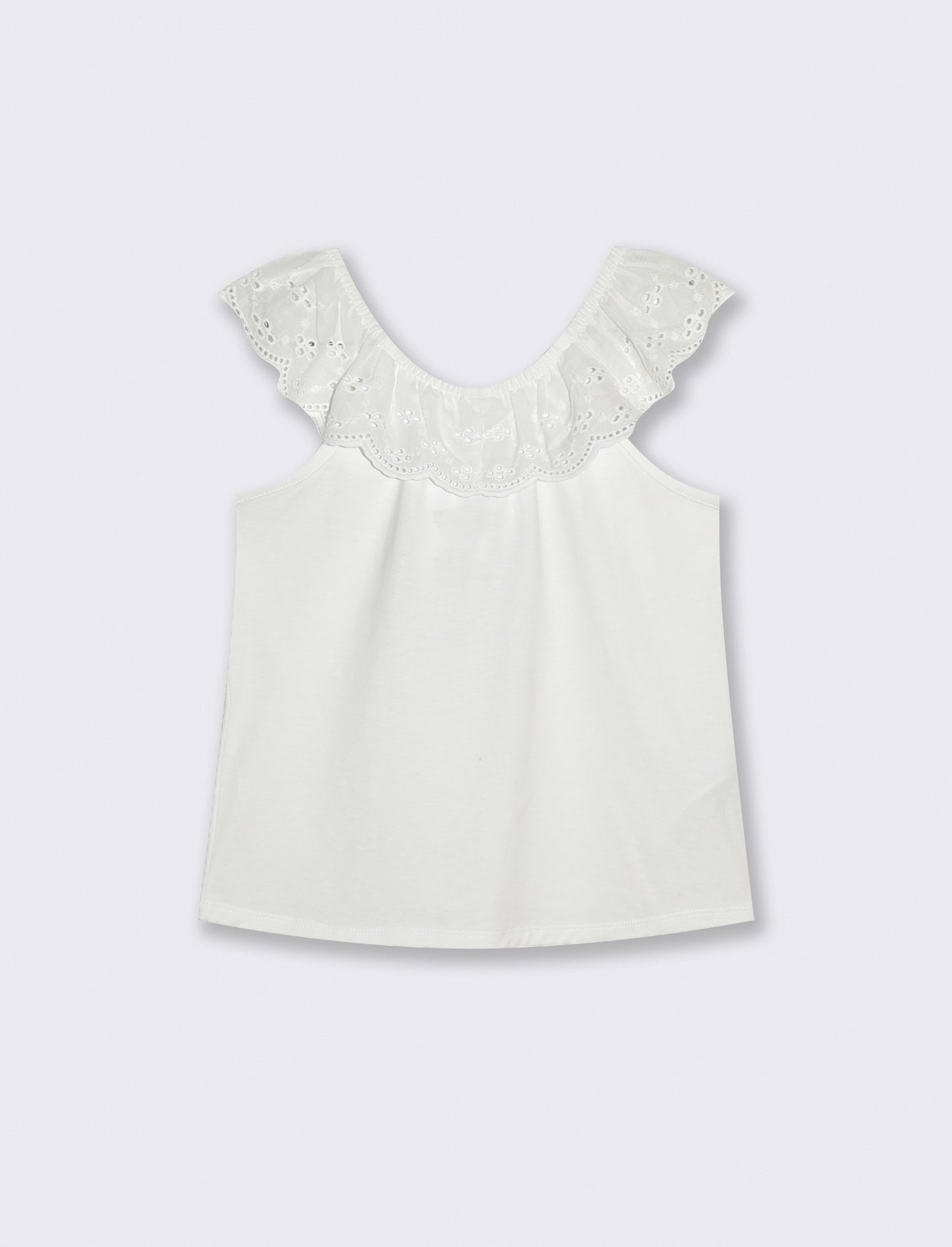 Top in jersey con rouches ricamate - Bianco